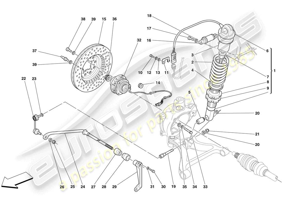 Ferrari F430 Scuderia Spider 16M (RHD) Suspensión trasera: amortiguador y disco de freno Diagrama de piezas