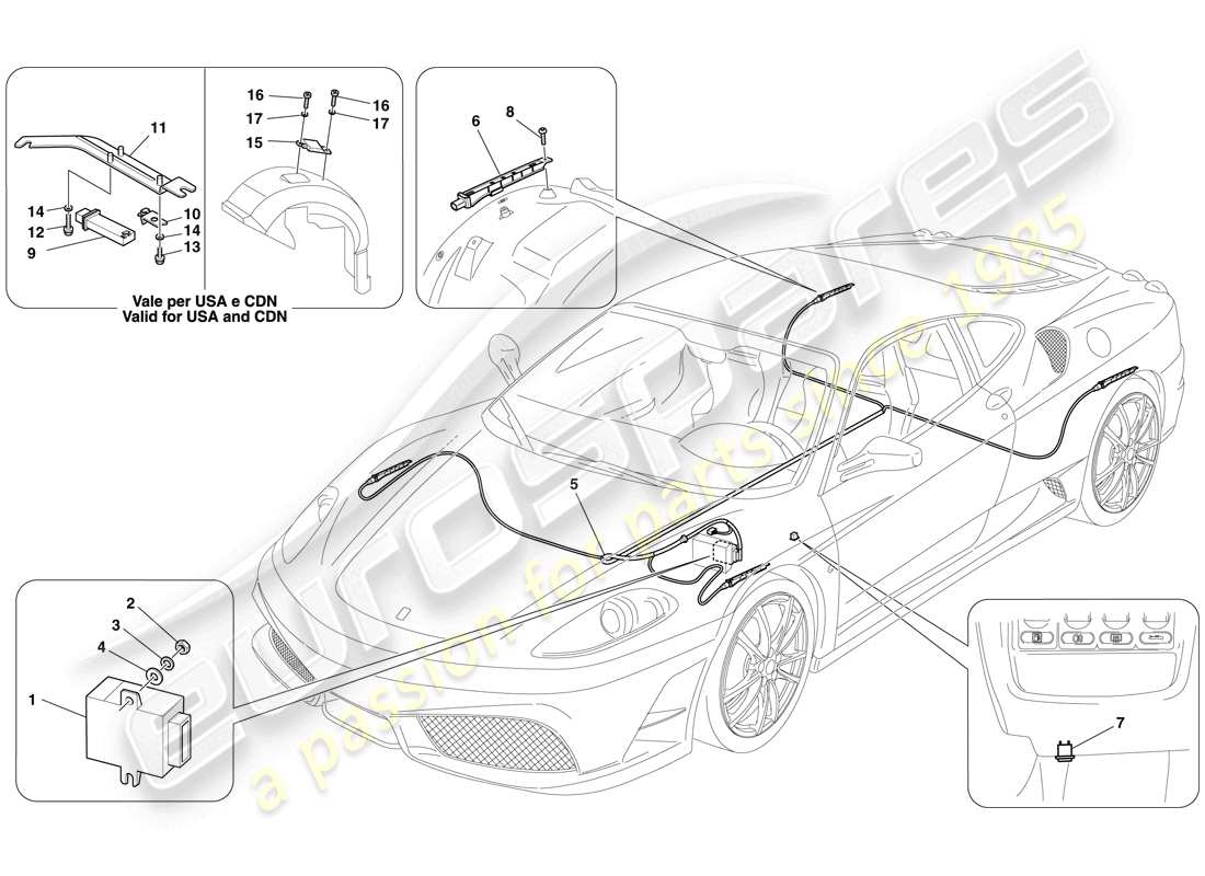 Ferrari F430 Scuderia Spider 16M (RHD) sistema de control de presión de neumáticos Diagrama de piezas