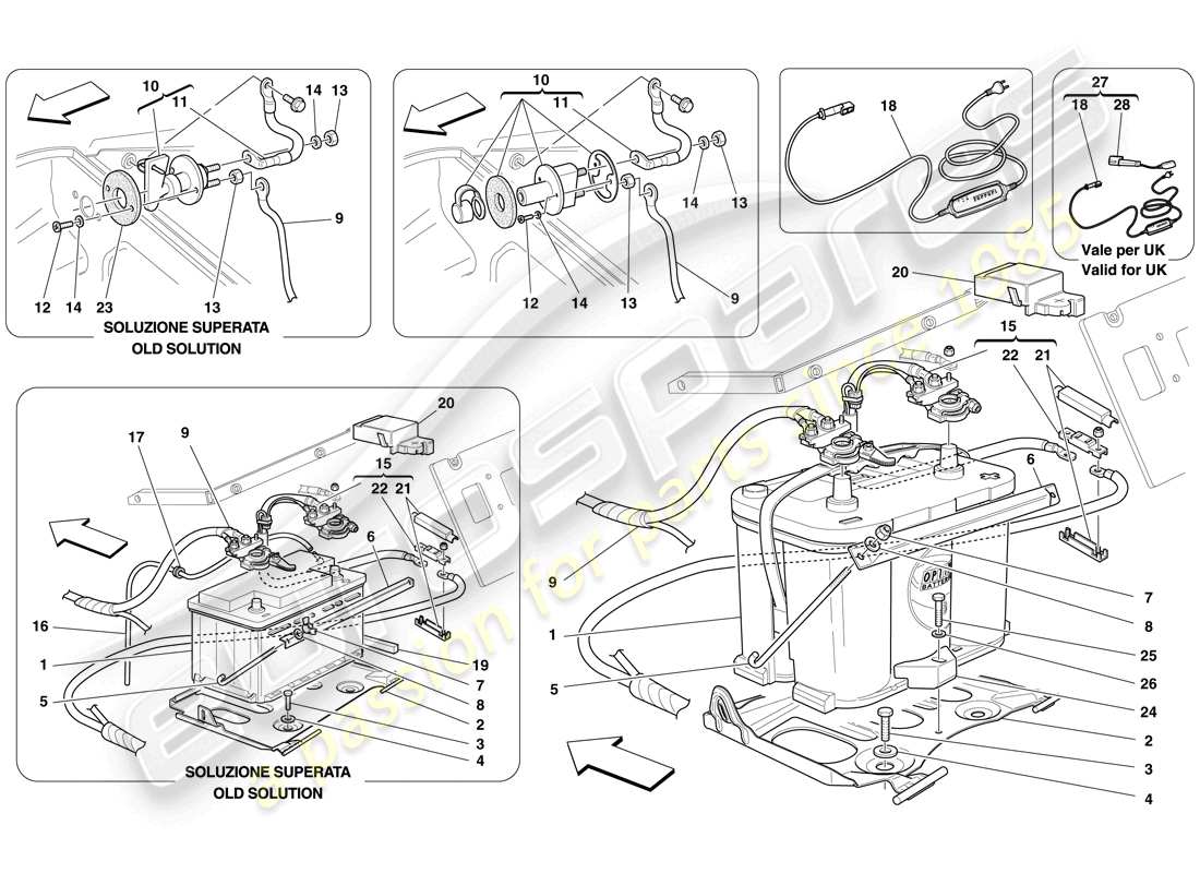 Ferrari F430 Scuderia Spider 16M (RHD) Batería Diagrama de piezas