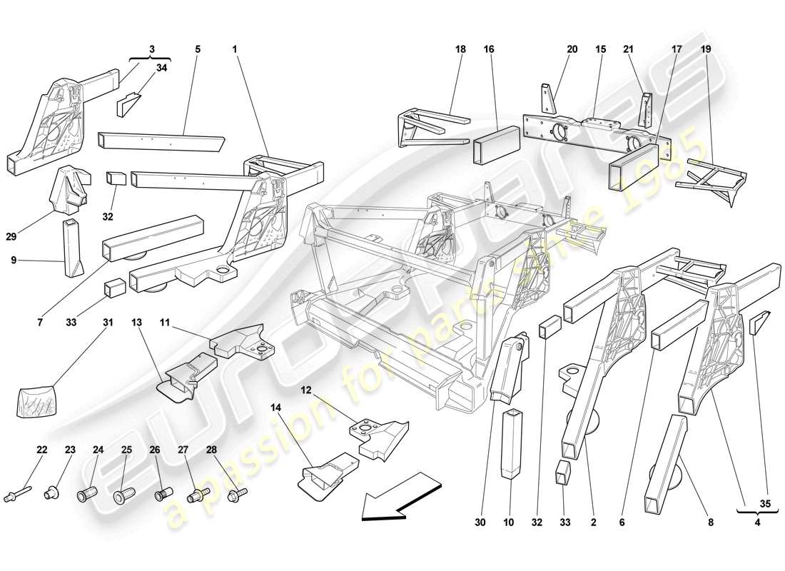 Ferrari F430 Scuderia Spider 16M (RHD) CHASIS - SUBCONJUNTOS DE ELEMENTOS TRASEROS Diagrama de piezas