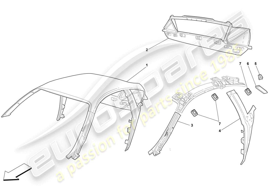 Ferrari F430 Scuderia Spider 16M (RHD) Estructura del tejado Diagrama de piezas
