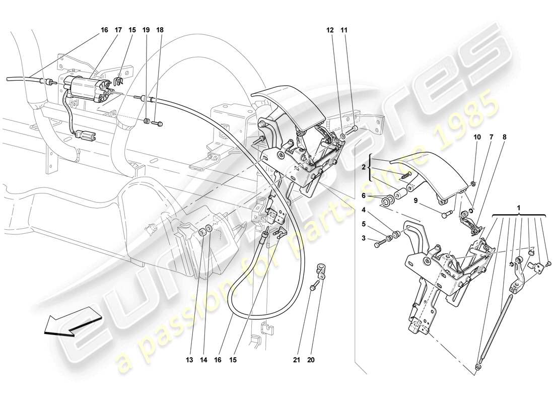 Ferrari F430 Scuderia Spider 16M (RHD) control de techo y trampilla Diagrama de piezas