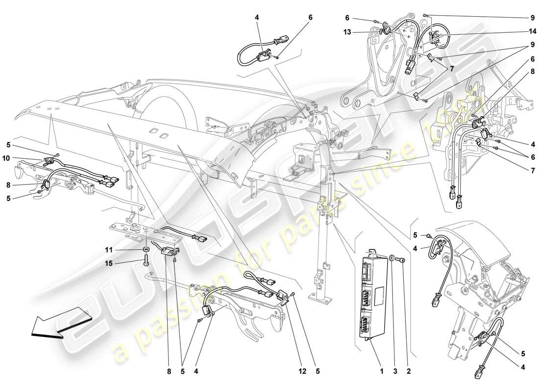 Ferrari F430 Scuderia Spider 16M (RHD) microinterruptor de techo y ecu Diagrama de piezas