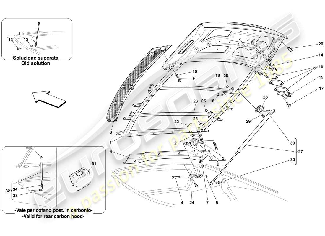 Ferrari F430 Scuderia Spider 16M (RHD) TAPA DEL COMPARTIMIENTO DEL MOTOR Diagrama de piezas
