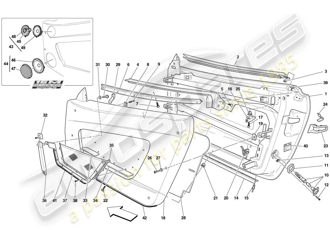 Ferrari F430 Scuderia Spider 16M (RHD) PUERTAS - SUBESTRUCTURA Y ACABADOS Diagrama de piezas