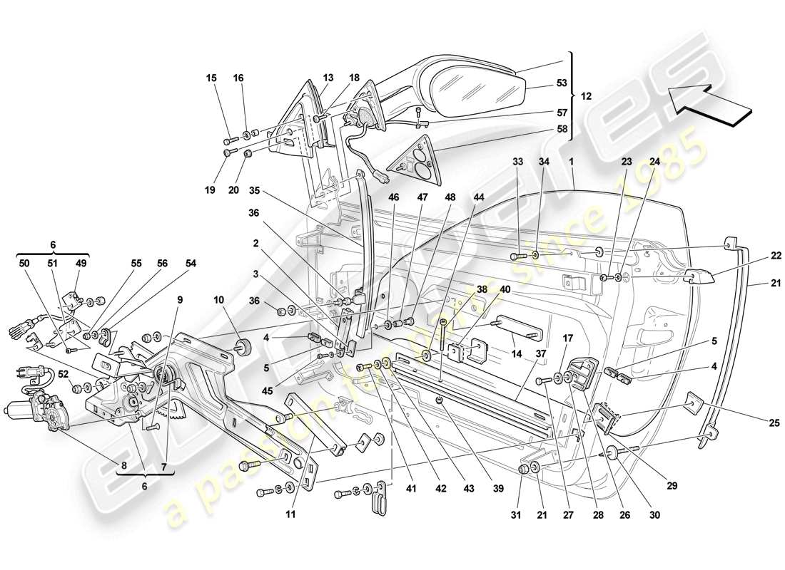 Ferrari F430 Scuderia Spider 16M (RHD) PUERTAS - VENTANAS ELÉCTRICAS Y ESPEJO RETROVISOR Diagrama de piezas