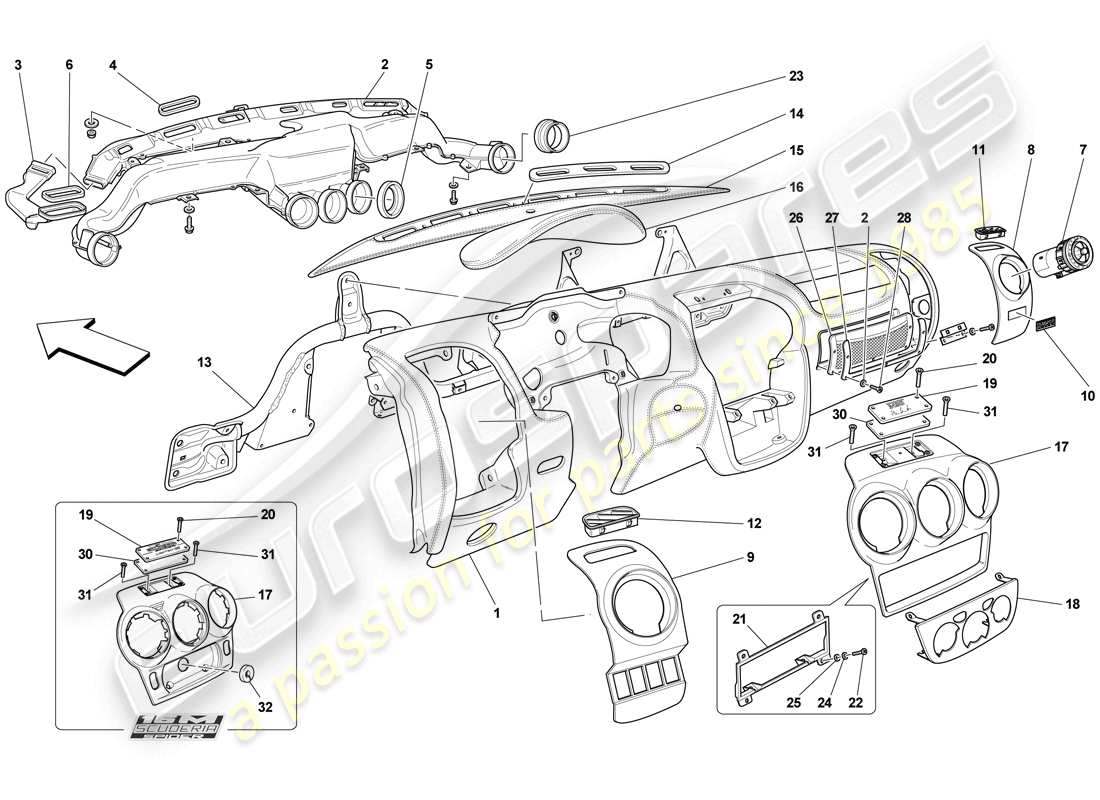 Ferrari F430 Scuderia Spider 16M (RHD) Panel Diagrama de piezas