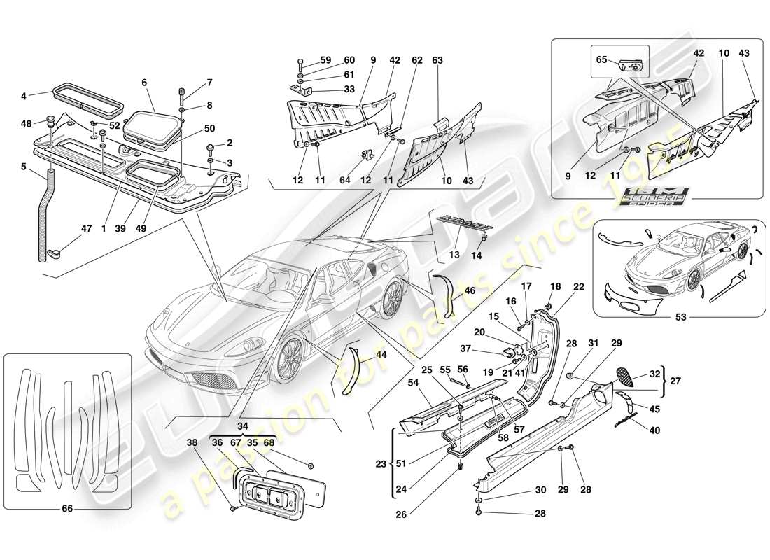 Ferrari F430 Scuderia Spider 16M (RHD) ESCUDOS - ACABADO EXTERNO Diagrama de piezas