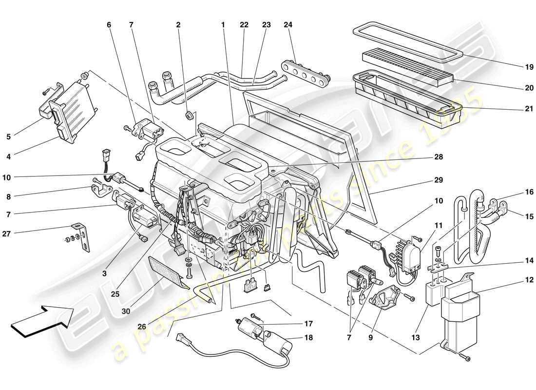Ferrari F430 Scuderia Spider 16M (RHD) UNIDAD EVAPORADORA Diagrama de piezas