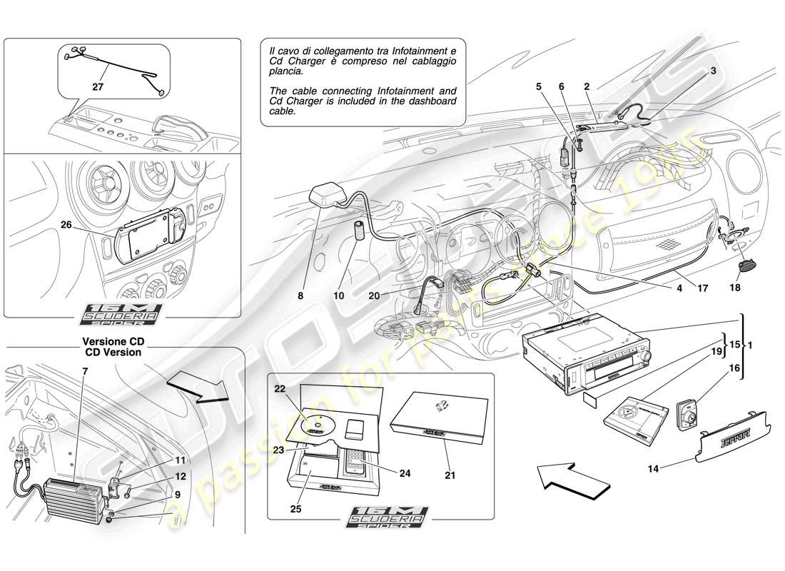 Ferrari F430 Scuderia Spider 16M (RHD) SISTEMA DE ALTA FIDELIDAD Diagrama de piezas