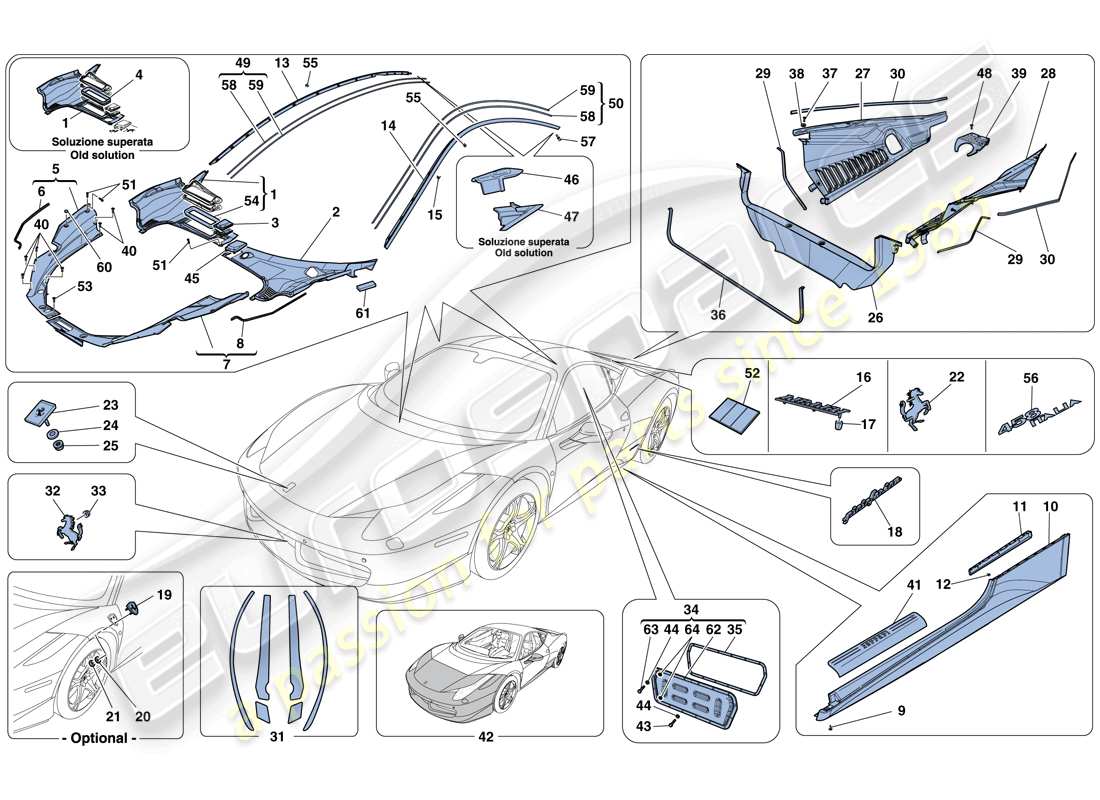 Ferrari 458 Italia (Europa) ESCUDOS - ACABADO EXTERNO Diagrama de piezas