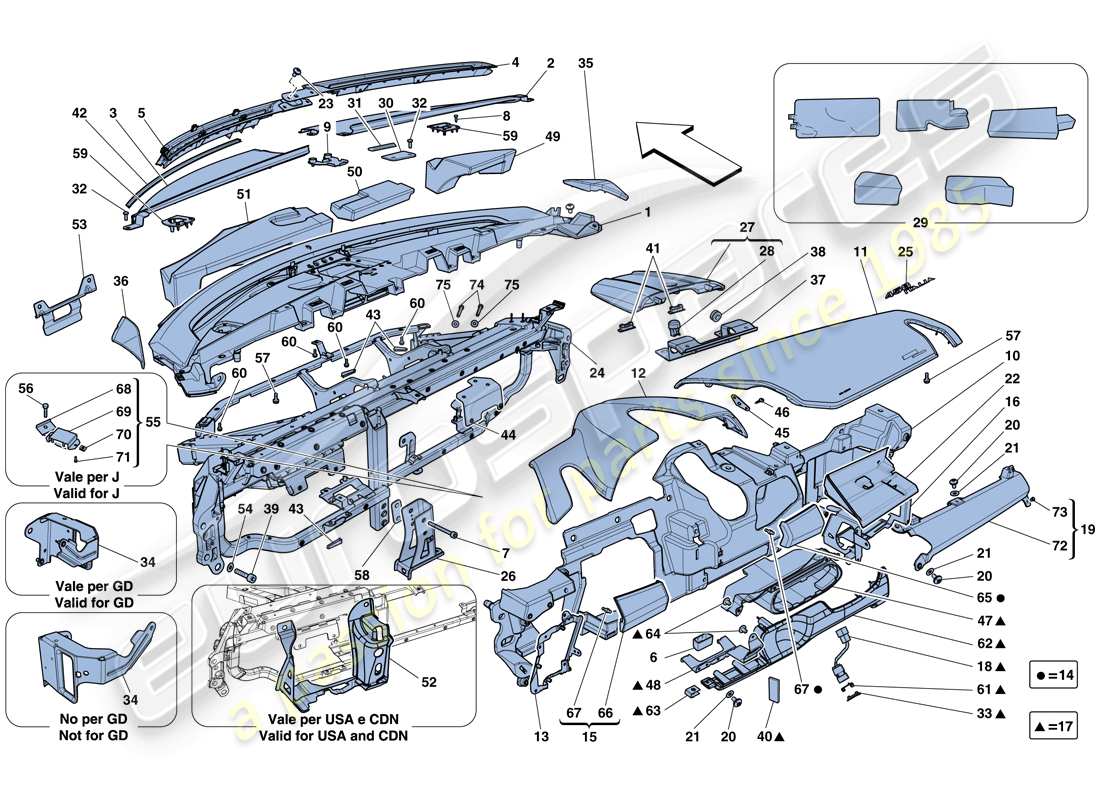Ferrari 458 Italia (RHD) Panel Diagrama de piezas