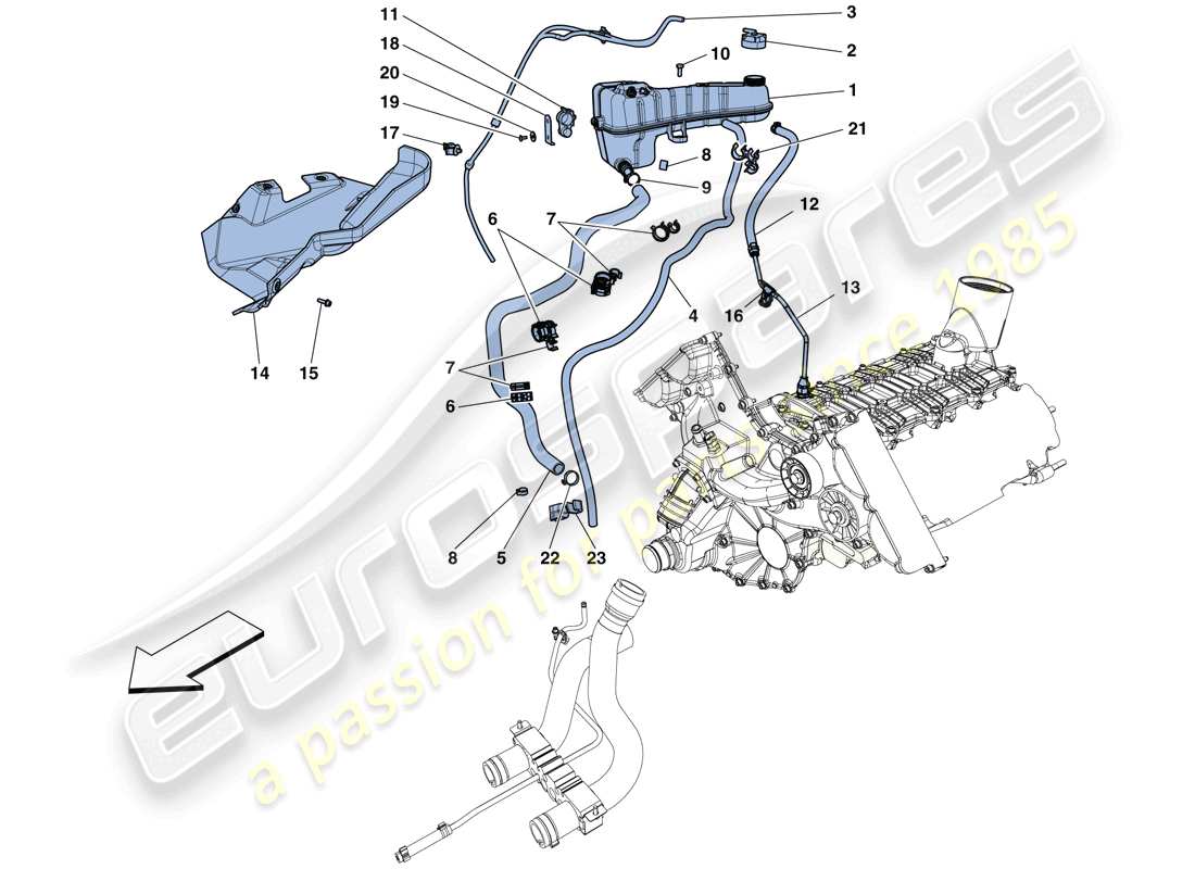 Ferrari 458 Spider (Europa) ENFRIAMIENTO - TANQUE COLECTOR Y TUBERÍAS Diagrama de piezas
