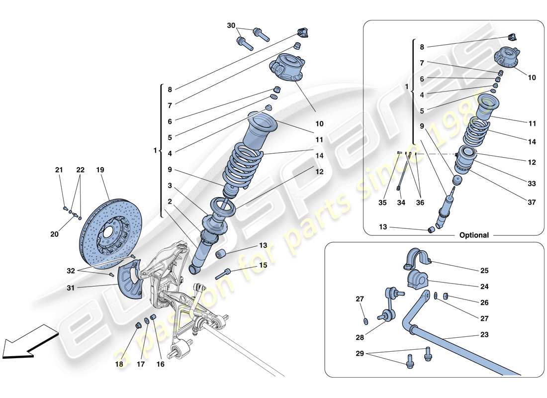 Ferrari 458 Spider (Europa) Suspensión Delantera - Amortiguador y Disco de Freno Diagrama de piezas