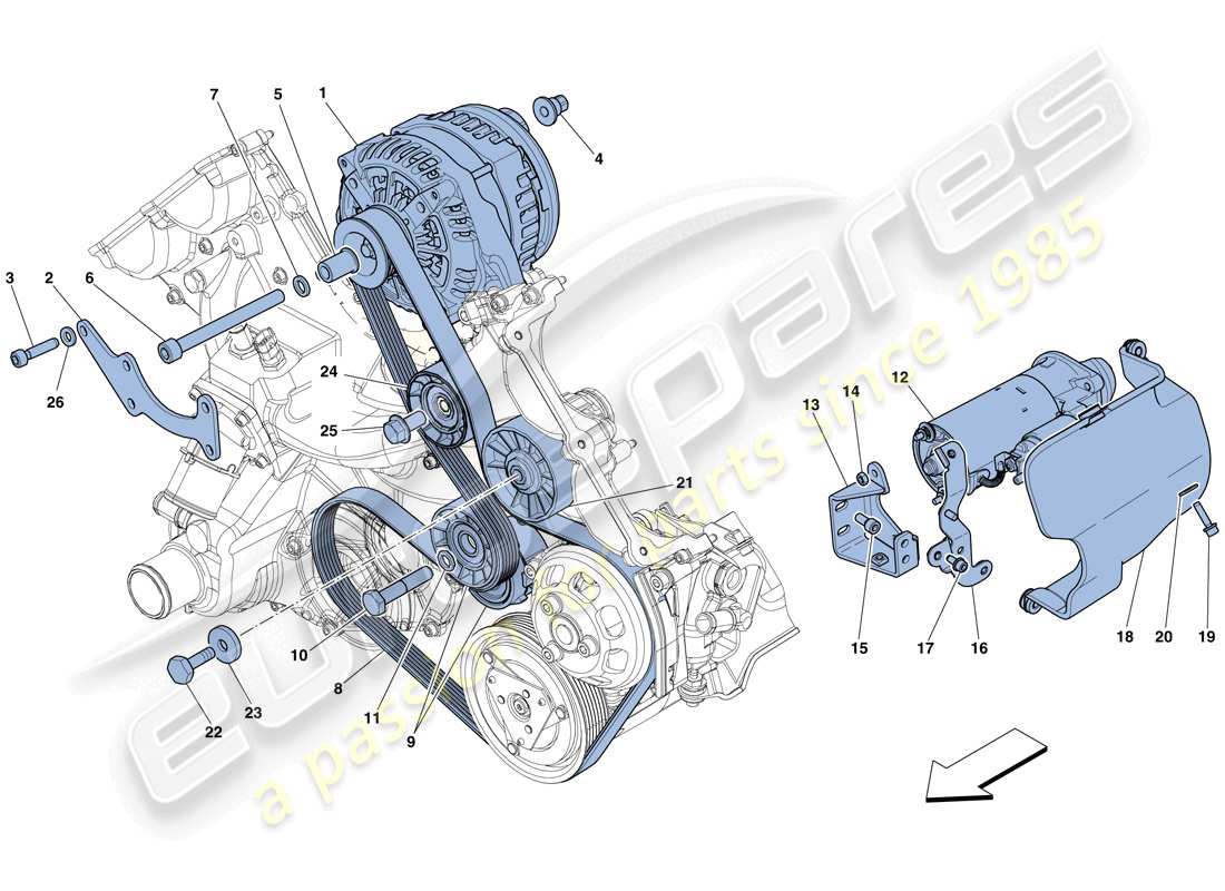 Ferrari 458 Spider (Europa) ALTERNADOR - MOTOR DE ARRANQUE Diagrama de piezas