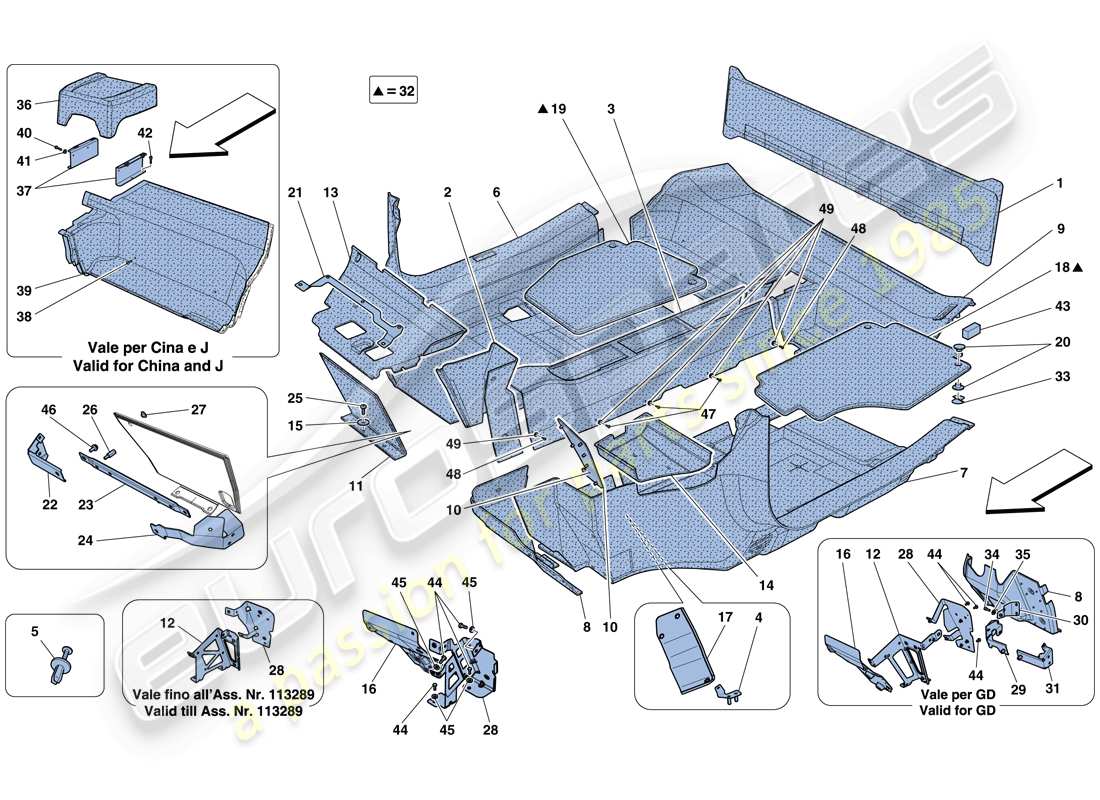 Ferrari 458 Spider (Europa) alfombrillas del habitáculo Diagrama de piezas