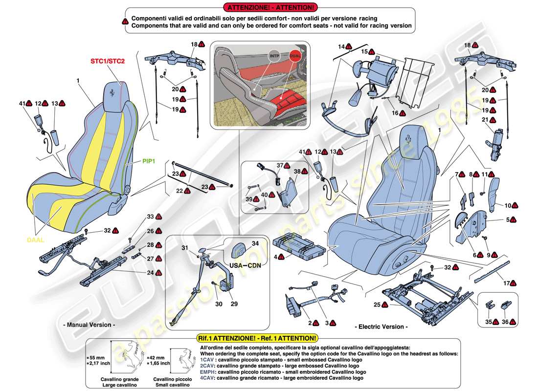 Ferrari 458 Spider (Europa) ASIENTOS - CINTURONES DE SEGURIDAD, GUÍAS Y AJUSTE Diagrama de piezas