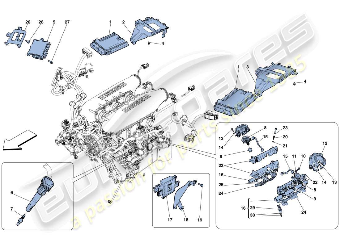 Ferrari 458 Especial (RHD) INYECCIÓN - SISTEMA DE ENCENDIDO Diagrama de piezas