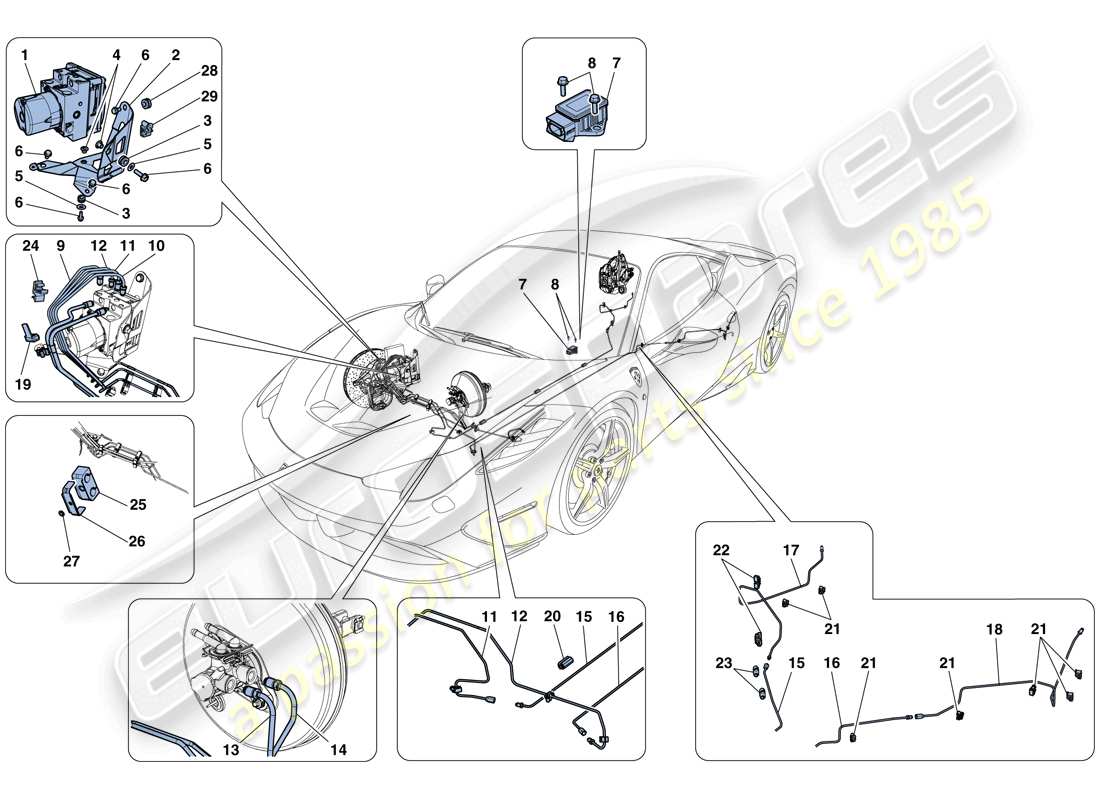 Ferrari 458 Especial (RHD) Brake System Diagrama de piezas