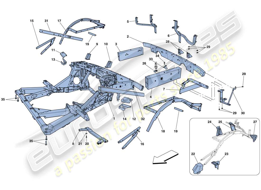 Ferrari 458 Especial (RHD) CHASSIS - STRUCTURE, REAR ELEMENTS AND PANELS Diagrama de piezas