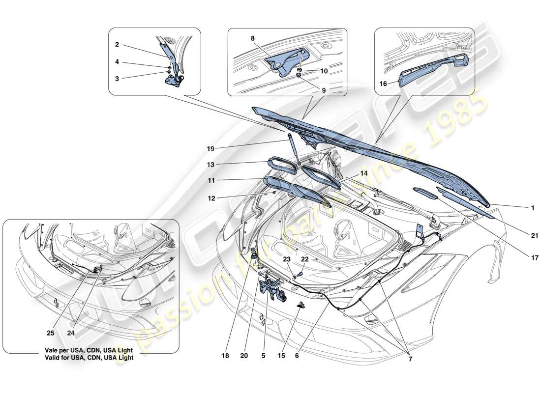 Ferrari 458 Especial (RHD) TAPA FRONTAL Y MECANISMO DE APERTURA Diagrama de piezas