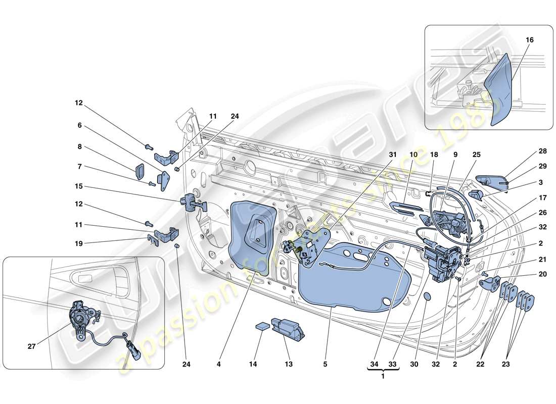 Ferrari 458 Especial (RHD) PUERTAS - MECANISMOS DE APERTURA Y BISAGRAS Diagrama de piezas