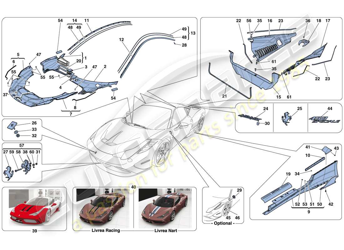 Ferrari 458 Especial (RHD) ESCUDOS - ACABADO EXTERNO Diagrama de piezas