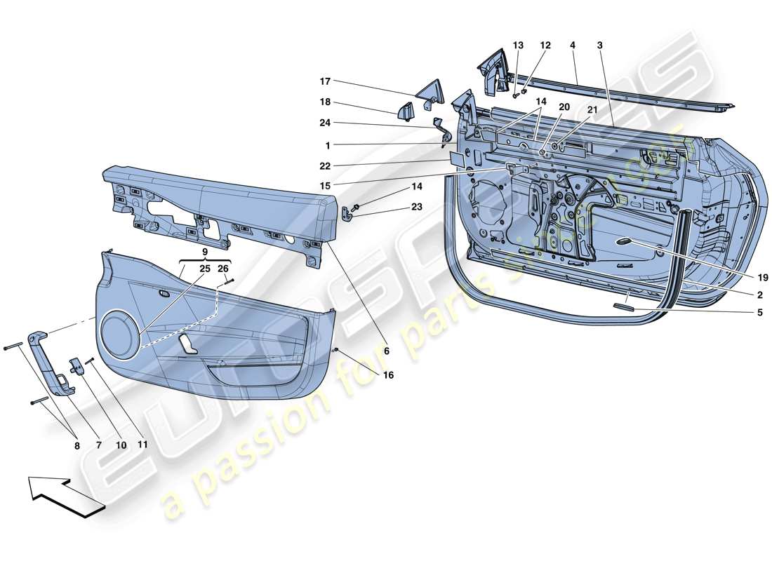 Ferrari 458 Speciale Aperta (RHD) PUERTAS - SUBESTRUCTURA Y ACABADOS Diagrama de piezas