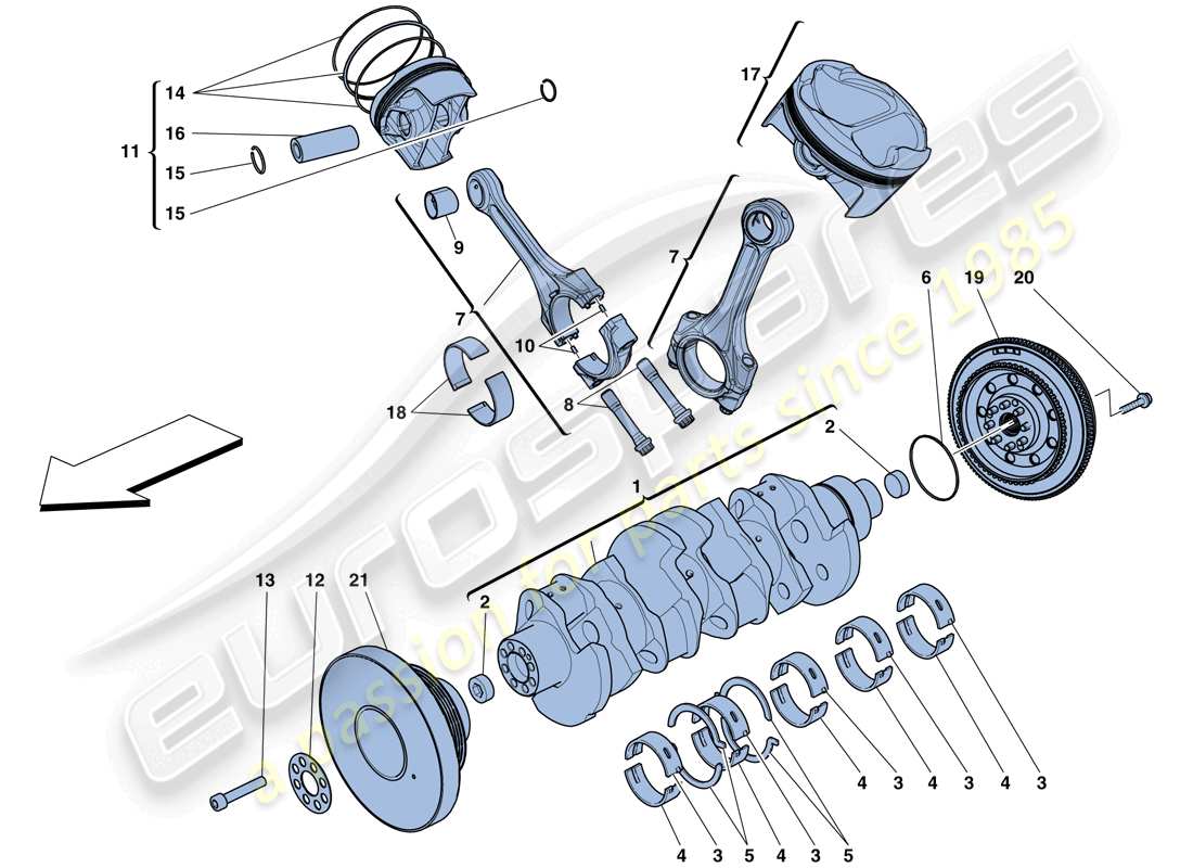 Ferrari 488 GTB (Europa) Cigüeñal - Bielas y Pistones Diagrama de piezas
