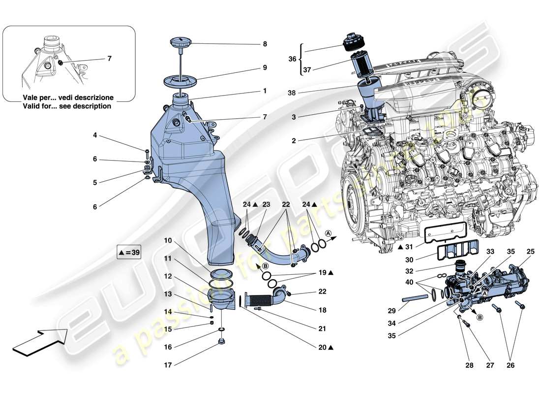 Ferrari 488 GTB (Europa) SISTEMA DE LUBRICACIÓN: TANQUE, BOMBA Y FILTRO Diagrama de piezas