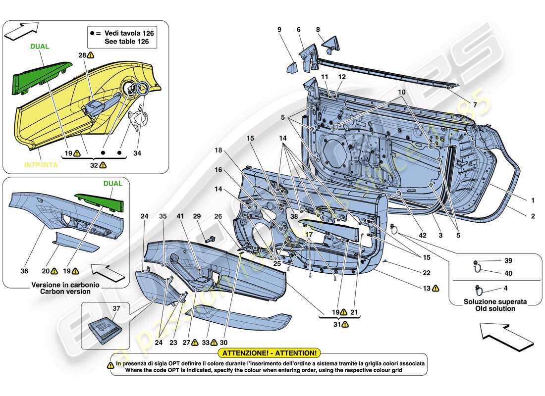 Ferrari 488 GTB (Europa) PUERTAS - SUBESTRUCTURA Y ACABADOS Diagrama de piezas