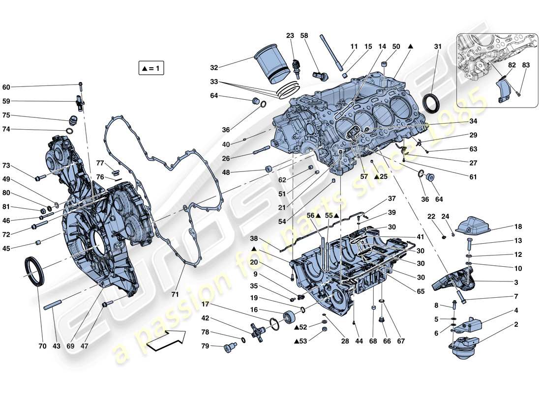 Ferrari 488 GTB (EE. UU.) CRANKCASE Diagrama de piezas