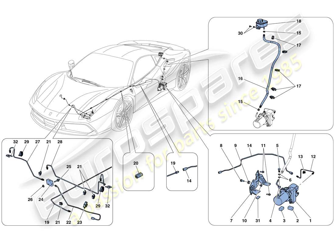 Ferrari 488 GTB (EE. UU.) SISTEMA DE ELEVACIÓN DE VEHÍCULOS Diagrama de piezas