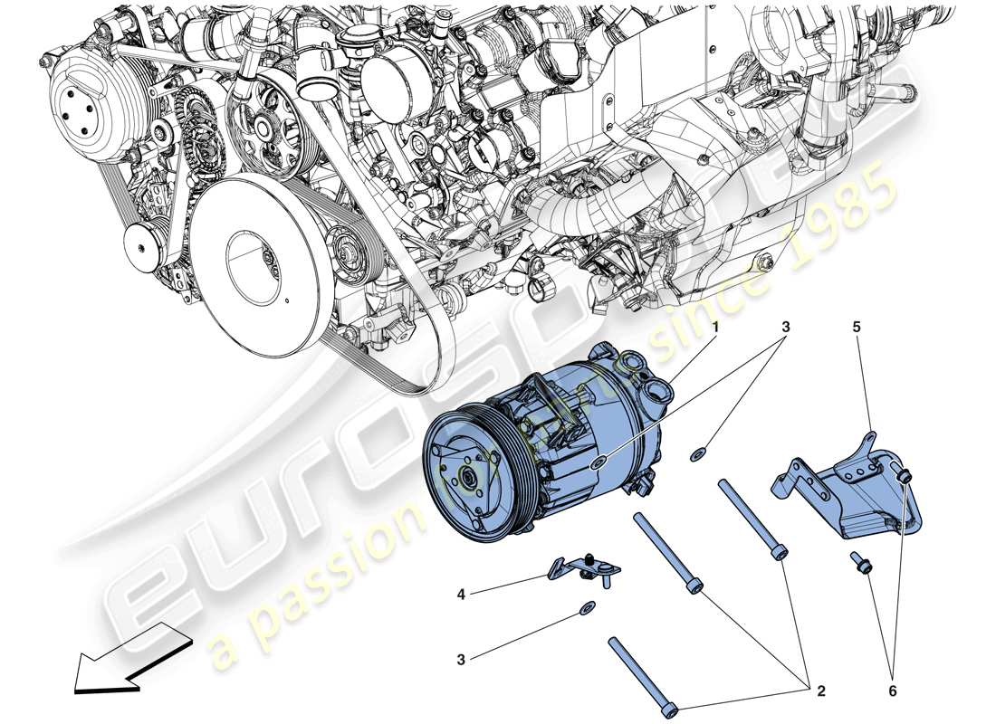 Ferrari 488 GTB (EE. UU.) COMPRESOR DEL SISTEMA DE CA Diagrama de piezas