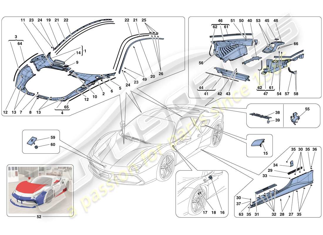 Ferrari 488 GTB (EE. UU.) ESCUDOS - ACABADO EXTERNO Diagrama de piezas