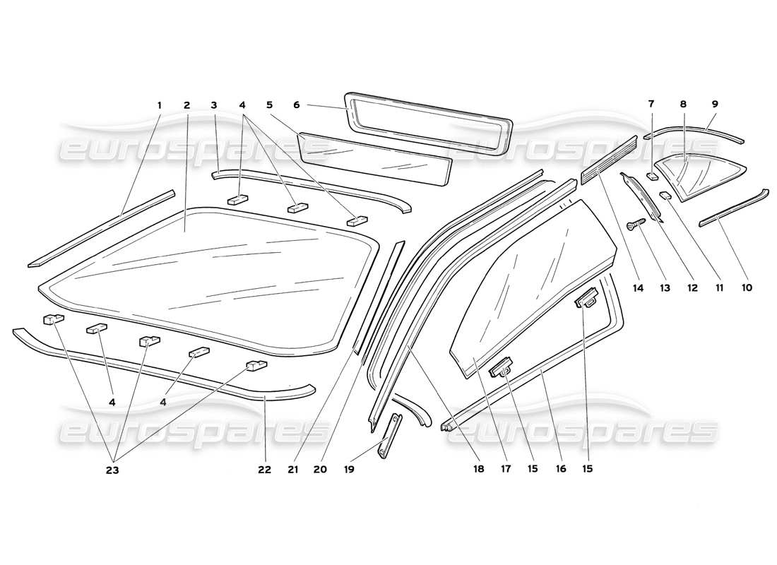 Lamborghini Diablo SV (1999) ventanas Diagrama de piezas