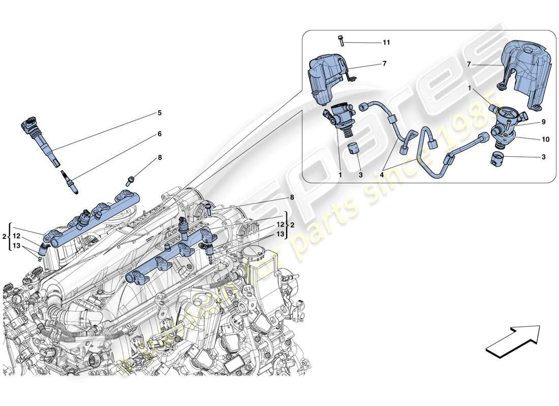 Ferrari GTC4 Lusso T (EUROPA) INYECCIÓN - SISTEMA DE ENCENDIDO Diagrama de piezas