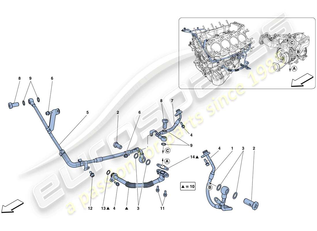 Ferrari GTC4 Lusso T (EUROPA) ENFRIAMIENTO-LUBRICACIÓN PARA SISTEMA DE TURBOCOMPRESOR Diagrama de piezas