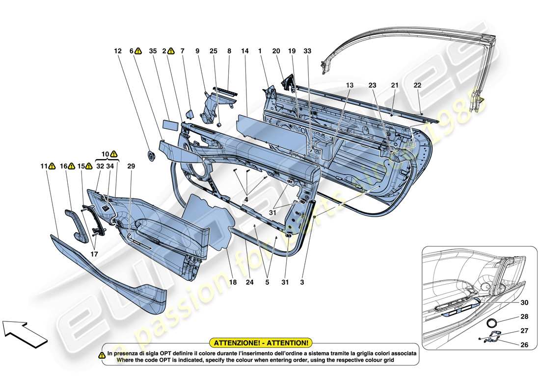 Ferrari GTC4 Lusso T (EUROPA) PUERTAS - SUBESTRUCTURA Y ACABADOS Diagrama de piezas