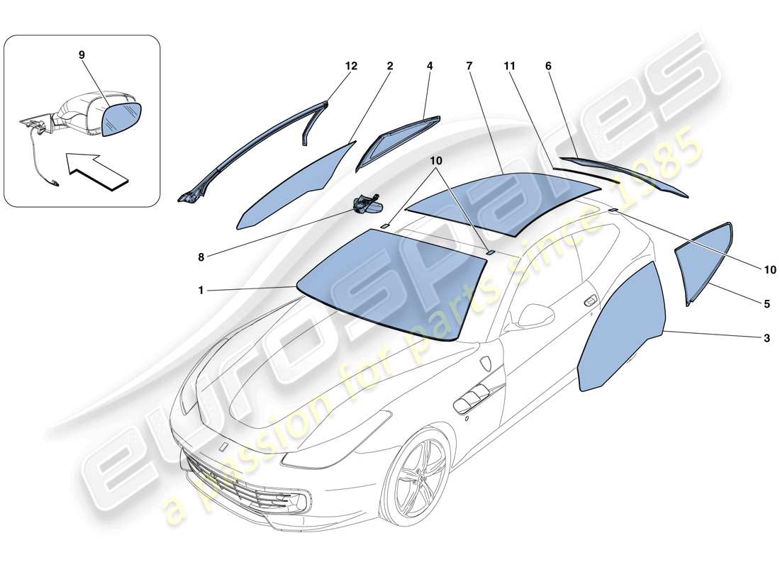 Ferrari GTC4 Lusso T (EUROPA) PANTALLAS, VENTANAS Y JUNTAS Diagrama de piezas