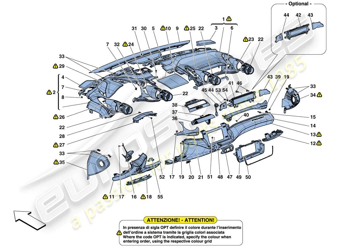 Ferrari GTC4 Lusso T (EUROPA) TABLERO - ACABADO Diagrama de piezas