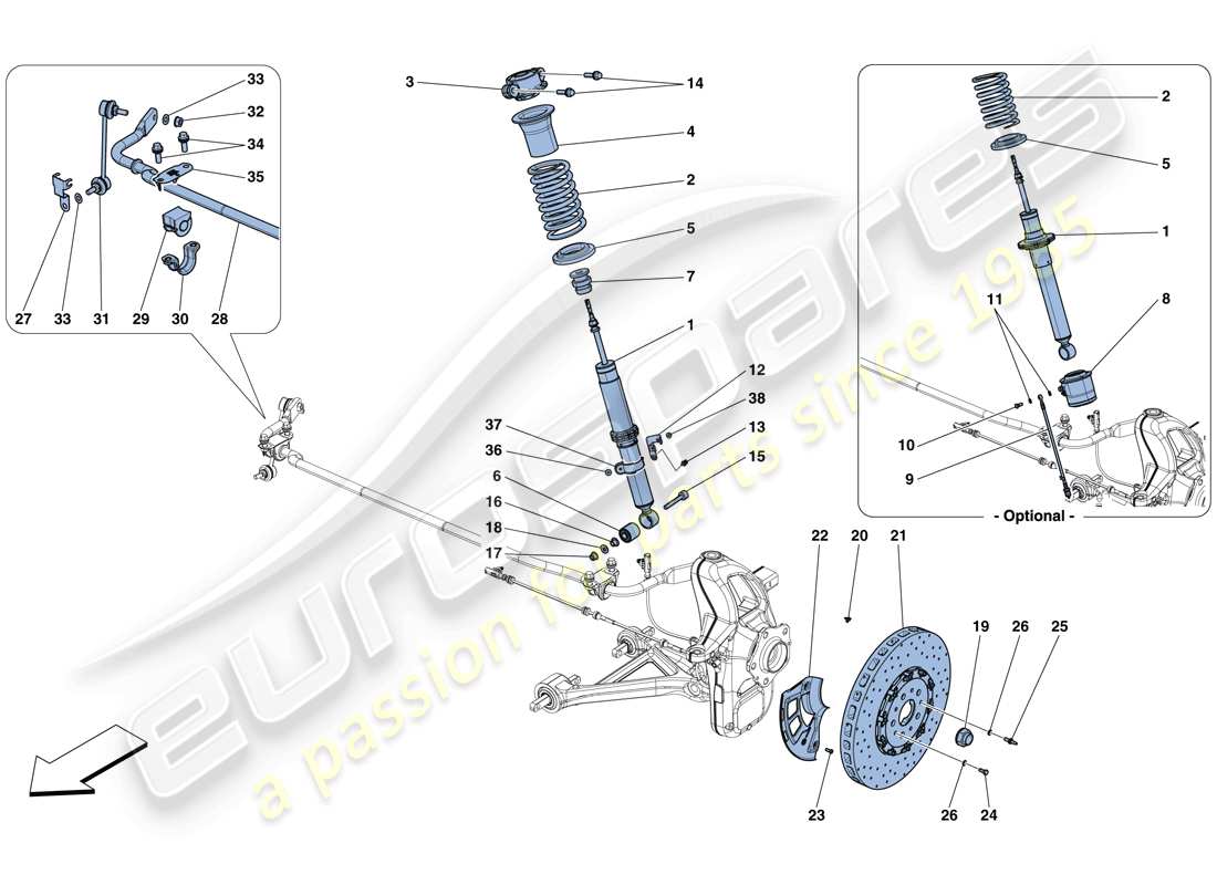 Ferrari GTC4 Lusso T (RHD) Suspensión Delantera - Amortiguador y Disco de Freno Diagrama de piezas