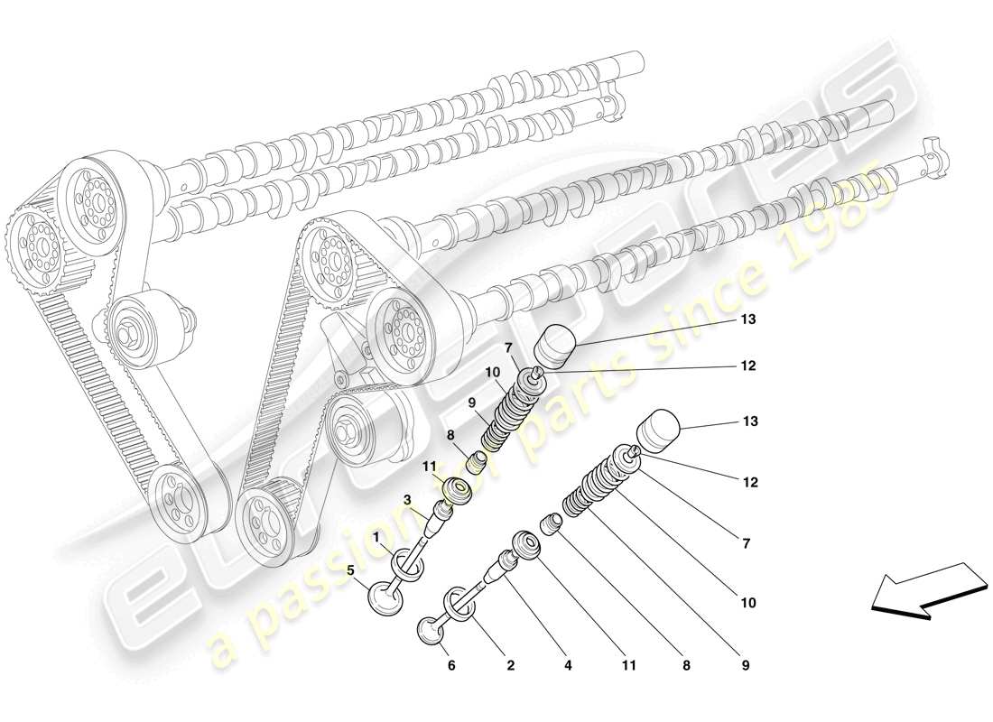 Ferrari 612 Sessanta (Europa) Sincronización - Válvulas Diagrama de piezas