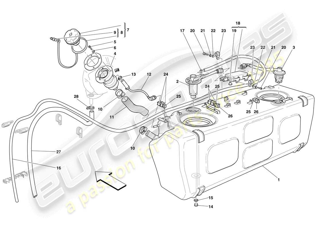Ferrari 612 Sessanta (RHD) FUEL TANK - FILLER NECK AND PIPES Diagrama de piezas
