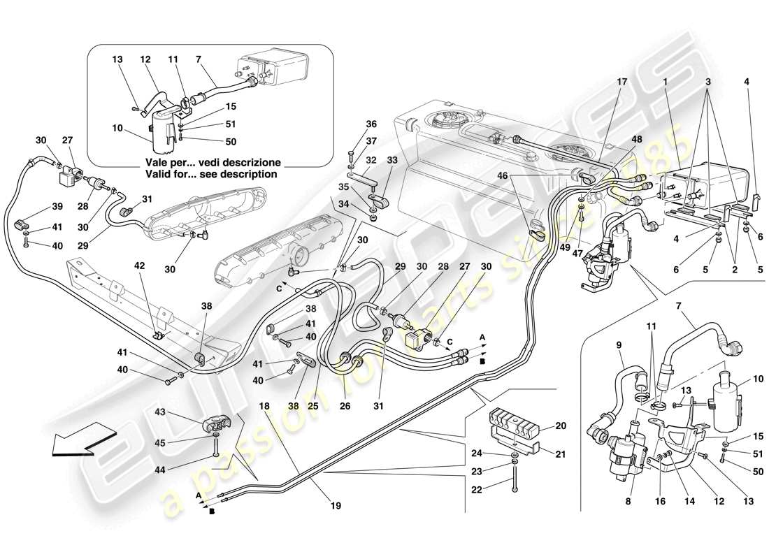 Ferrari 612 Sessanta (RHD) SISTEMA DE CONTROL DE EMISIONES EVAPORATIVAS Diagrama de piezas