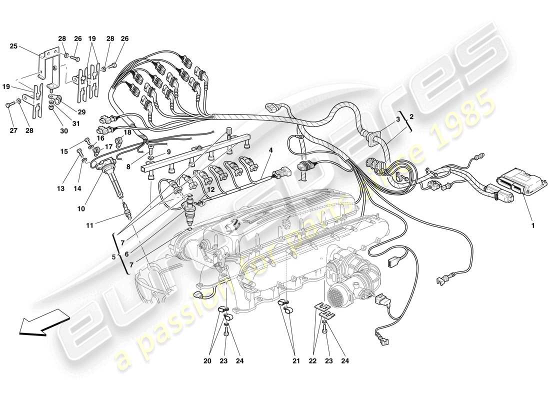 Ferrari 612 Sessanta (RHD) INYECCIÓN - SISTEMA DE ENCENDIDO Diagrama de piezas