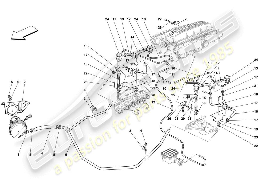 Ferrari 612 Sessanta (RHD) Sistema de aire secundario Diagrama de piezas