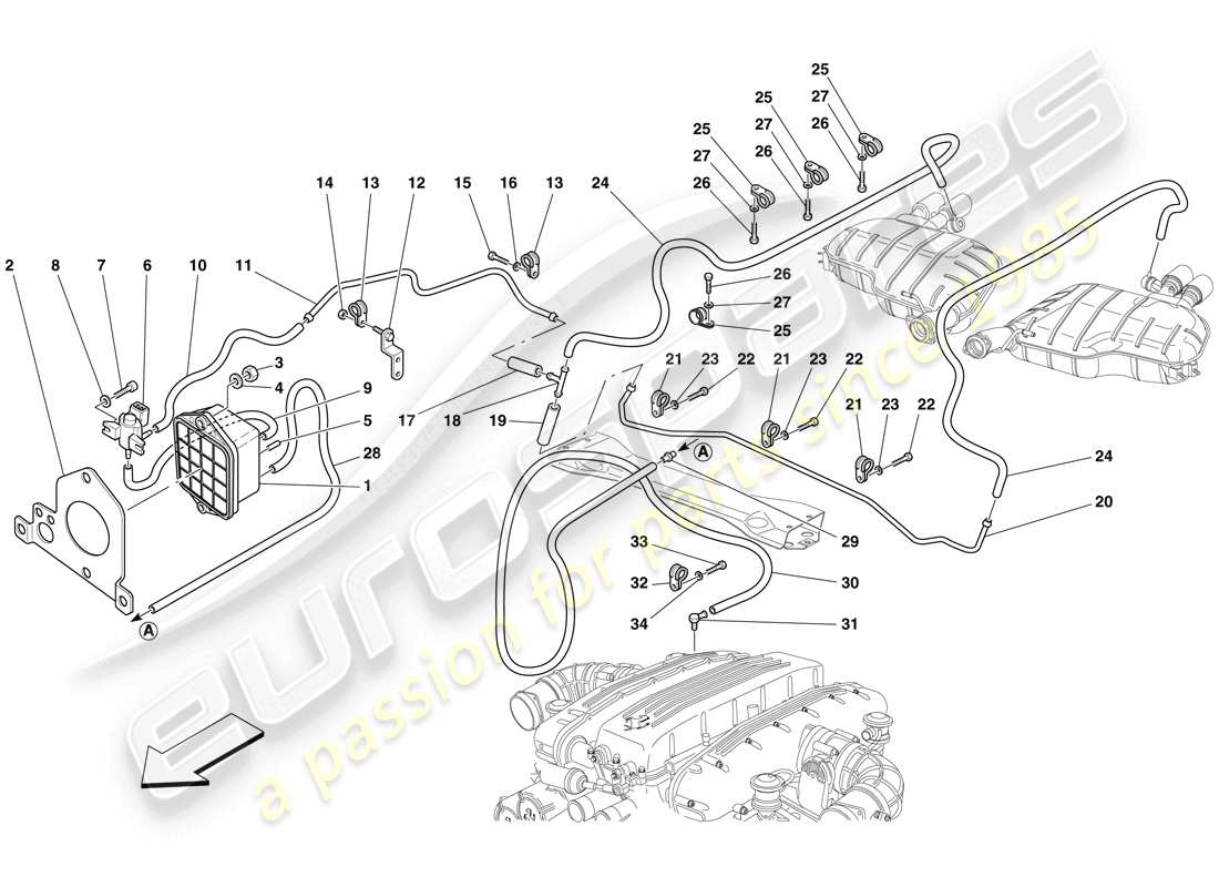Ferrari 612 Sessanta (RHD) sistema de control de válvula de derivación Diagrama de piezas