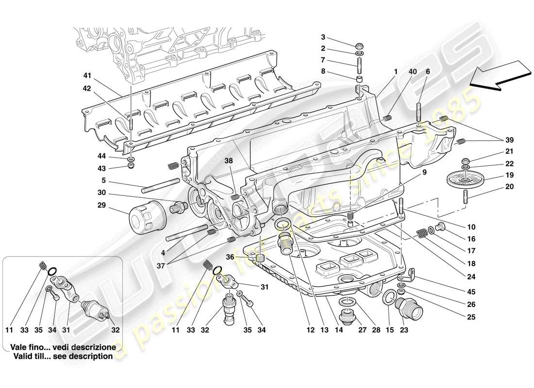 Ferrari 612 Sessanta (RHD) Lubricación - Cárter de aceite y filtros Diagrama de piezas