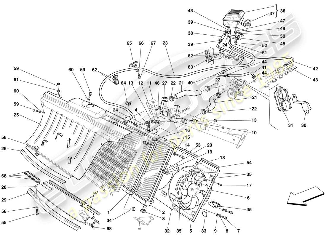 Ferrari 612 Sessanta (RHD) SISTEMA DE ENFRIAMIENTO - RADIADOR Y TANQUE COLECTOR Diagrama de piezas